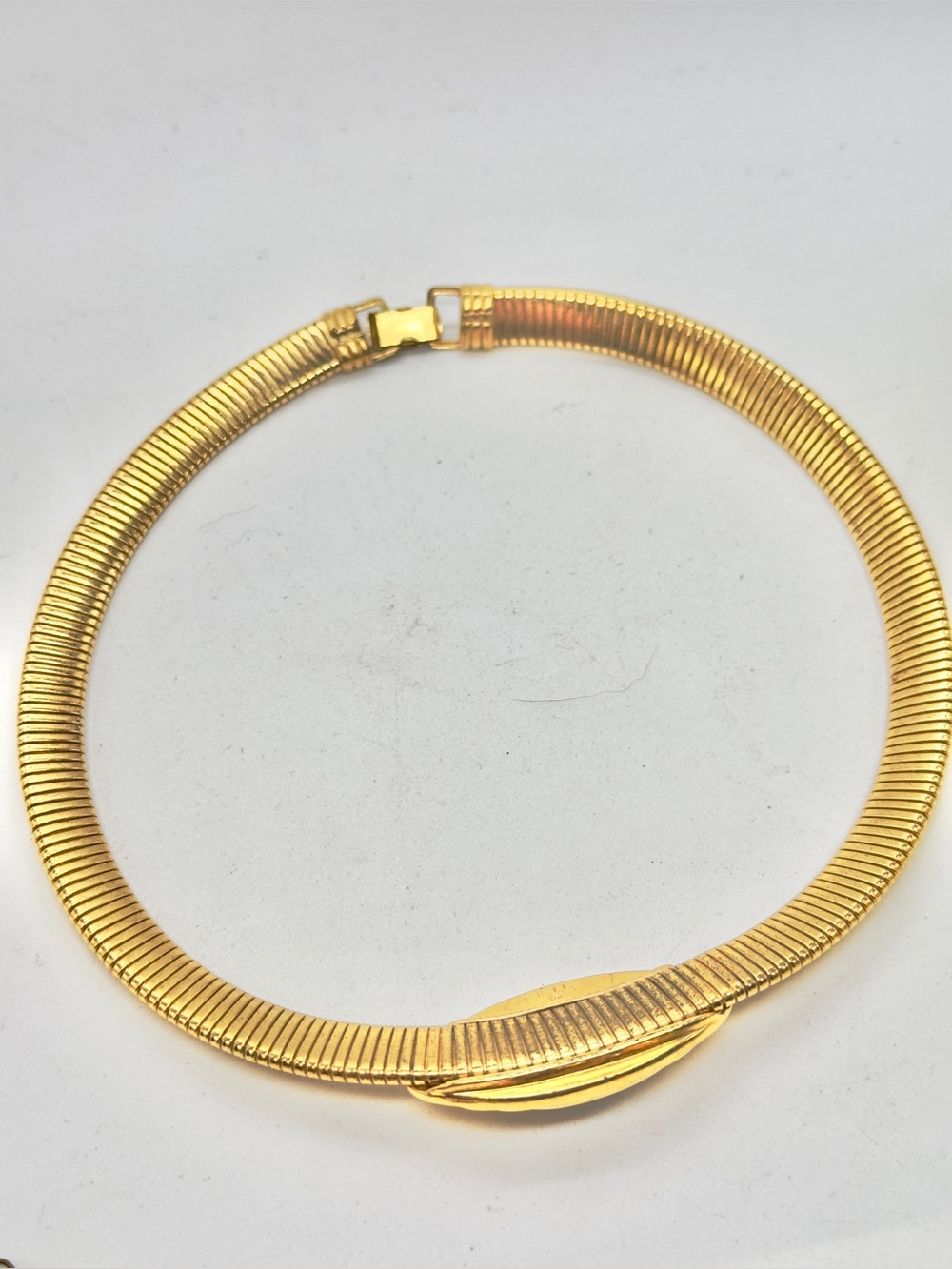 Kenneth Jay Lane Avon Omega Gold Silver Tone Necklace Choker KJL 17” 90s 80s - Picture 4 of 6